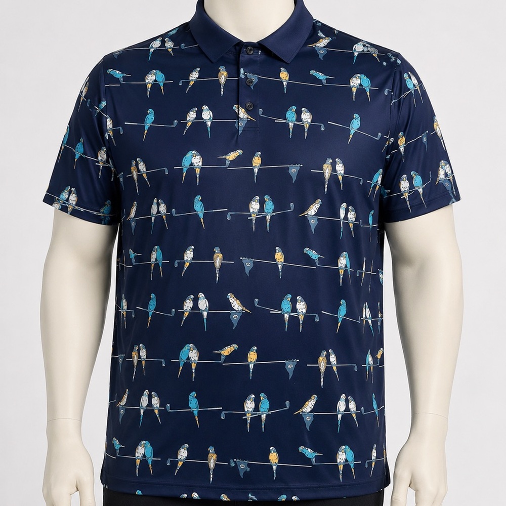 NWT Original Penguin Mens XXL Navy Parrot Bird Golf Polo Shirt Blue yellow Print